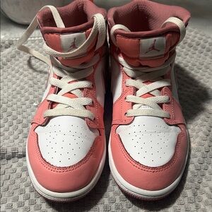 Kids NIKE Air Jordan Pink and White High-Top Sneakers